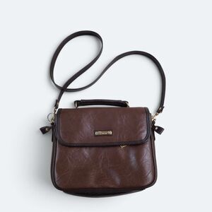 Mondani New York Faux Leather Satchel Crossbody Bag Brown Medium